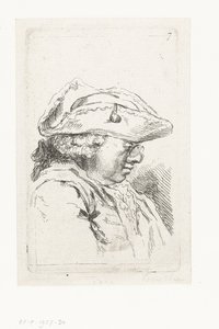 Hodet til en mann med briller og tricorne Suite med små sjangerstykker og hoder (serietittel) av François Boucher