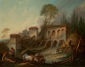 Imaginært landskap med Palatinerhøyden fra Campo Vaccino, 1734. av François Boucher