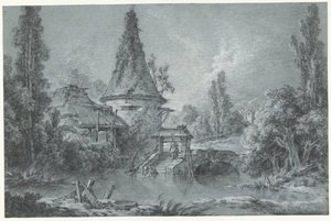 Landskap med et tårn, nær Beauvais av François Boucher