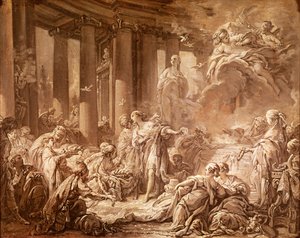 Psyche Receiving the Divine Honours (forberedende studie), ca. 1740 (oljemaleri på papir montert på lerret) av François Boucher