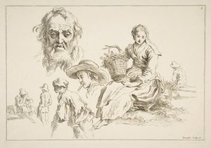 Ark med skisser, ca. 1735. av François Boucher