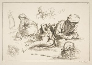 Ark med skisser, ca. 1735. av François Boucher
