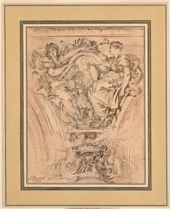 Spandrel-dekorasjon: Berømmelse og sannhet applauderer Louis XV av François Boucher