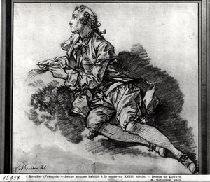 Studie av en ung mann (rødt kritt på papir) av François Boucher