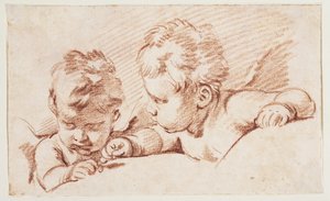 To putti. Utkast til dørstykke på Amalienborg av François Boucher