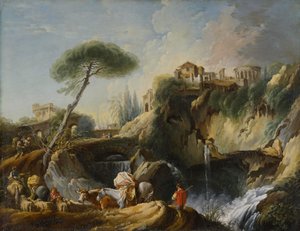 Utsikt over Tivoli med Vesta-tempelet, ca. 1749 av François Boucher