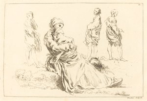 Figurstudier inkludert sittende mor og barn av François Boucher after Abraham Bloemaert
