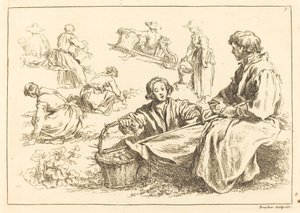 Figurstudier inkludert to sittende bønder av François Boucher after Abraham Bloemaert