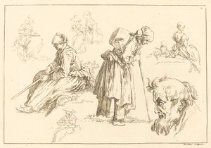 Figurstudier inkludert kvinne med vannkoker av François Boucher after Abraham Bloemaert