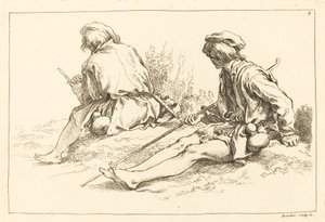 Sittende Shepherd Boys av François Boucher after Abraham Bloemaert