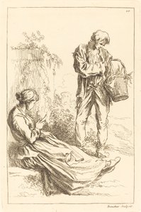 Sittende kvinne med bondegutt som holder en kurv av François Boucher after Abraham Bloemaert