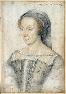 Portrett av Diane de Poitiers, hertuginne av Valentinois (1499 - 1566). Tegning med svart stein og blod av Francois Clouet (1515-1572) av François Clouet