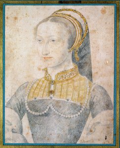 Portrett av Jeanne av Albret, dronning av Navarra (1528 - 1572), mor til Henry IV. Tegning med svart stein og blod av Francois Clouet (1515-1572) av François Clouet