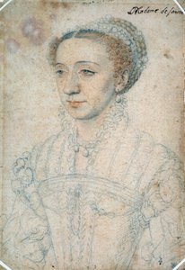 Portrett av Marguerite de France, datter av Francois I, hertuginne av Savoy (1523 - 1574). Tegning med svart stein og blod av Francois Clouet (1515-1572) av François Clouet