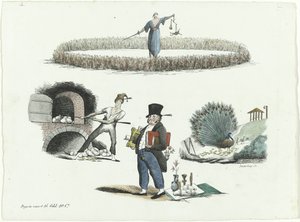 Tegneserie om JC Backer, C. Seyn og S. van der Paauw, 1839 av François Desterbecq