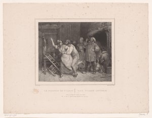 Mann prøver å klemme kvinnen i vertshuset Le farceur de village / The village lotherio (tittel på objekt) Tolv representasjoner av forskjellige figurer (serietittel) Album de douze sujets (...) (serietittel)
