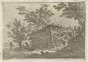 Landskap med nedslitt låve