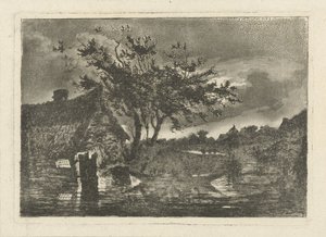 Elvelandskap med gård