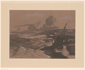 Strandet skipsvrak etter en storm Landskapsstudier (serietittel) Studier av landskap (serietittel) av François Louis Français (attributed to)