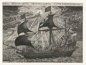 Statens skip, 1620 Allegori om landets lykkelige tilstand etter synoden i Dordrecht Idé Belgicarum Provinciarum Confaederatarum (tittel på objekt) av François Schillemans