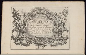 Kartusj med sol og fire vinder, Livre de Cartouches Reguliers (Book of Regular Cartouches) av François de Cuvilliés the Elder