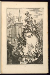 Design for fontene med to putter med fiskenett av François de Cuvilliés the Elder