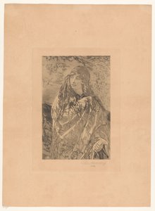 Ung kvinne med blomstersjal av François de Meersman (signed by artist)