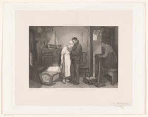 Visser Interiør med et sørgende ektepar ved en tom krybbe av François de Meersman (signed by artist)