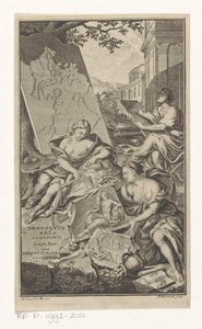Allegorie op de meetkunde Tittelside for: Pomponius Mela en Abraham Gronovius, Pomponii Melae de situ orbis libri III, 1782