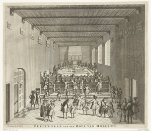 Court of Holland i møte, ca. 1700 Pleitrolle van den Hove fra Holland (tittel på objekt)