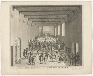 Court of Holland i møte, ca. 1700 Pleitrolle van den Hove fra Holland (tittel på objekt)