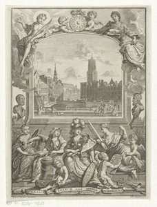 Bybilde med Domkirken i Utrecht og allegori med Minerva og dyder