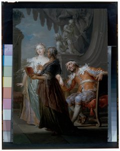 Et elegant par med en gammel hushjelp i et interiør