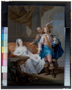 Et elegant par med en gammel hushjelp i et interiør