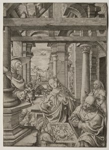 Tilbedelse av hyrden av Frans Crabbe van Esplegem