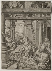 Tilbedelse av hyrden, ca. 1522-1525. av Frans Crabbe van Esplegem