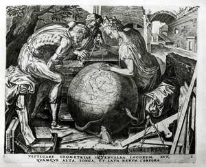 Geometri, gravert av Hieronymus Cock (ca. 1510-70) av Frans Floris