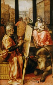 Saint Luke maler jomfru Maria (olje på panel) av Frans Floris