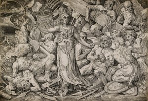 Victoria omgitt av fanger og troféer, 1552. av Frans Floris