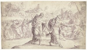 Josva lar ammonittenes fem konger henrettes History of Joshua (serietittel) av Frans Francken (I)
