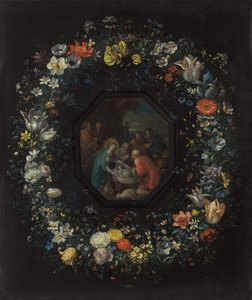 Garland of Flowers med tilbedelse av hyrdene, ca. 16251630