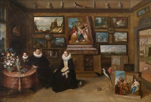 Kunstkammeret med et ektepar og deres sønn, første tredjedel av 1600-tallet.