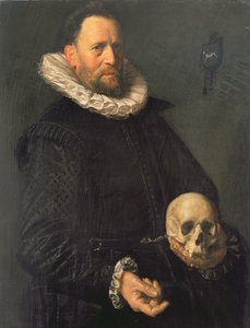 Portrett av en mann som holder en hodeskalle, ca. 1611-12 (panel)