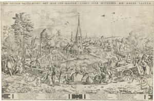 Kampen mellom karneval og faste Den fat Vastelavon med alle syn gjester compt here bestriden die meager Vasten (tittel på objekt) av Frans Hogenberg