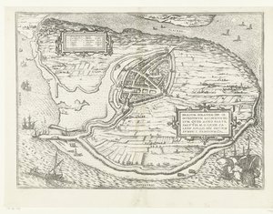 Kart over eiland Voorne en plattegrond av Brielle, 1572 Brillium, Holland opp. på grunn av den innbyrdes nederlandske krigen, som i året for seieren til Frelsen 72 e.Kr. i aprilvarmen begynte han her, berømt (tittel på objekt)