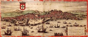 Utsikt over Lisboa og elven Tejo Fra: Verdenskart, 1572