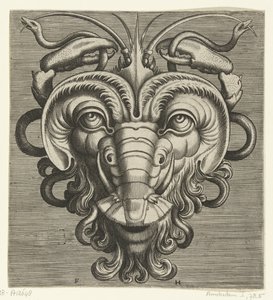 Maske med to hummerklør som holder slanger Pourtraicture ingenieuse de plusieurs facons de masques... (serietittel)