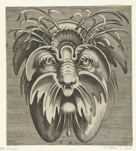 Maske med slappe kinn og bart, det er gress i håret Pourtraicture ingenieuse de plusieurs facons de masques... (serietittel)