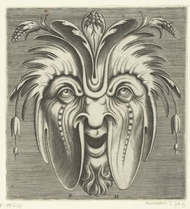 Maske med slappe kinn og bærklaser i håret Pourtraicture ingenieuse de plusieurs facons de masques... (serietittel) av Frans Huys