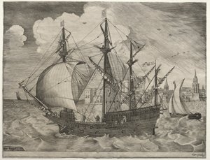 Seilfartøy: Bevæpnet fire-master som går til sjøs, 1561-65. av Frans Huys